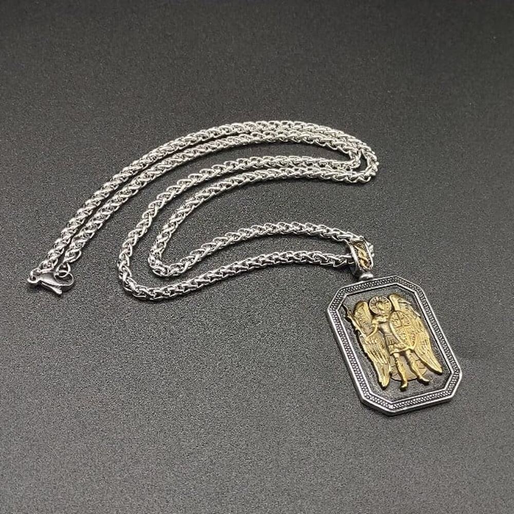 Archangel Saint Michael Necklace Solid Stainless Steel Anniversary Birthday NEW!